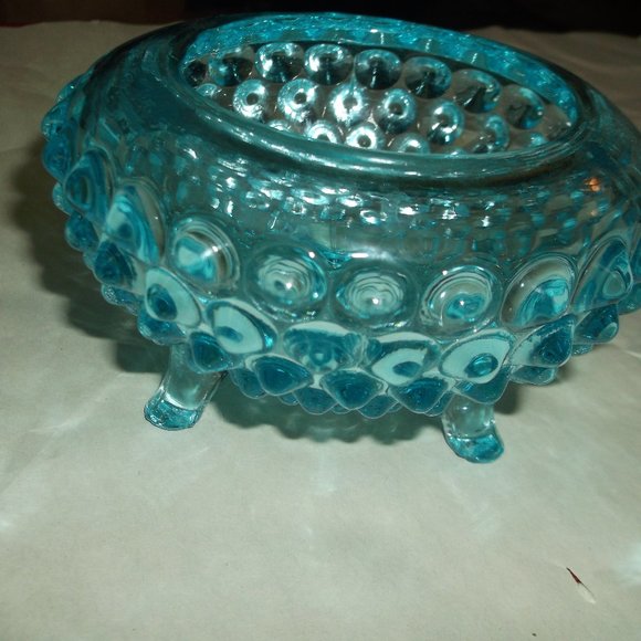 vintage hobnail blue glass bowl.